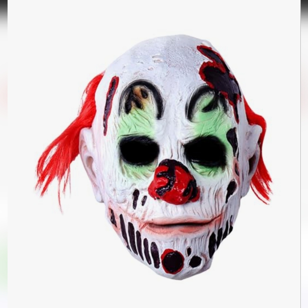 Colorful Clown Mask with Red Hair Halloween Costume